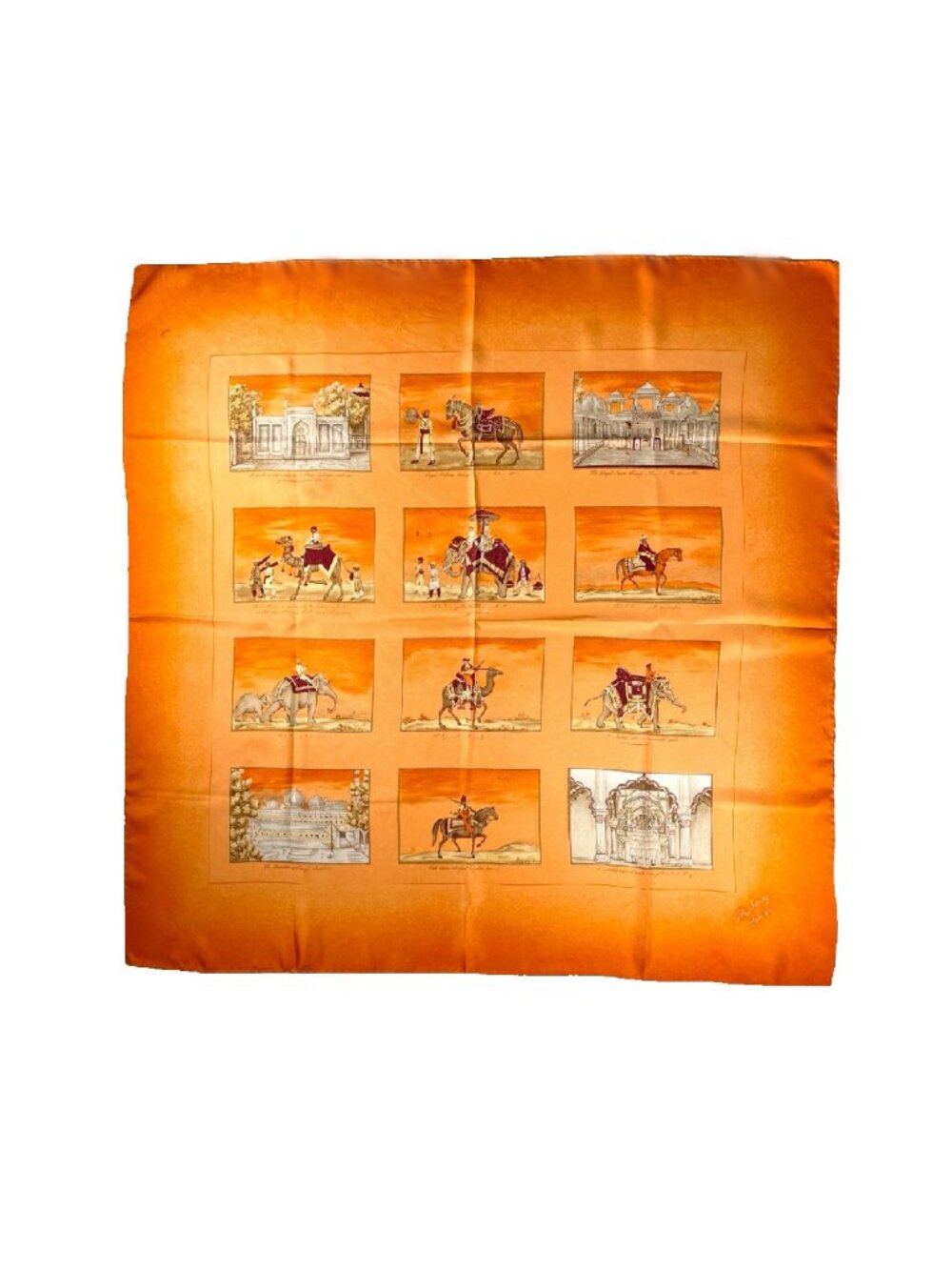 BURBERRY Snapshot Postcard Scenes India Silk Scarf 34" x 34" 86.36 cm x 86.36 cm